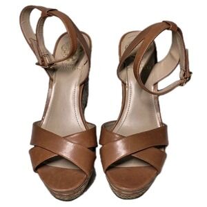 Vince Camuto Womens Size 7.5 B Raven Brown Leather Ankle Wedges Platform Sandals